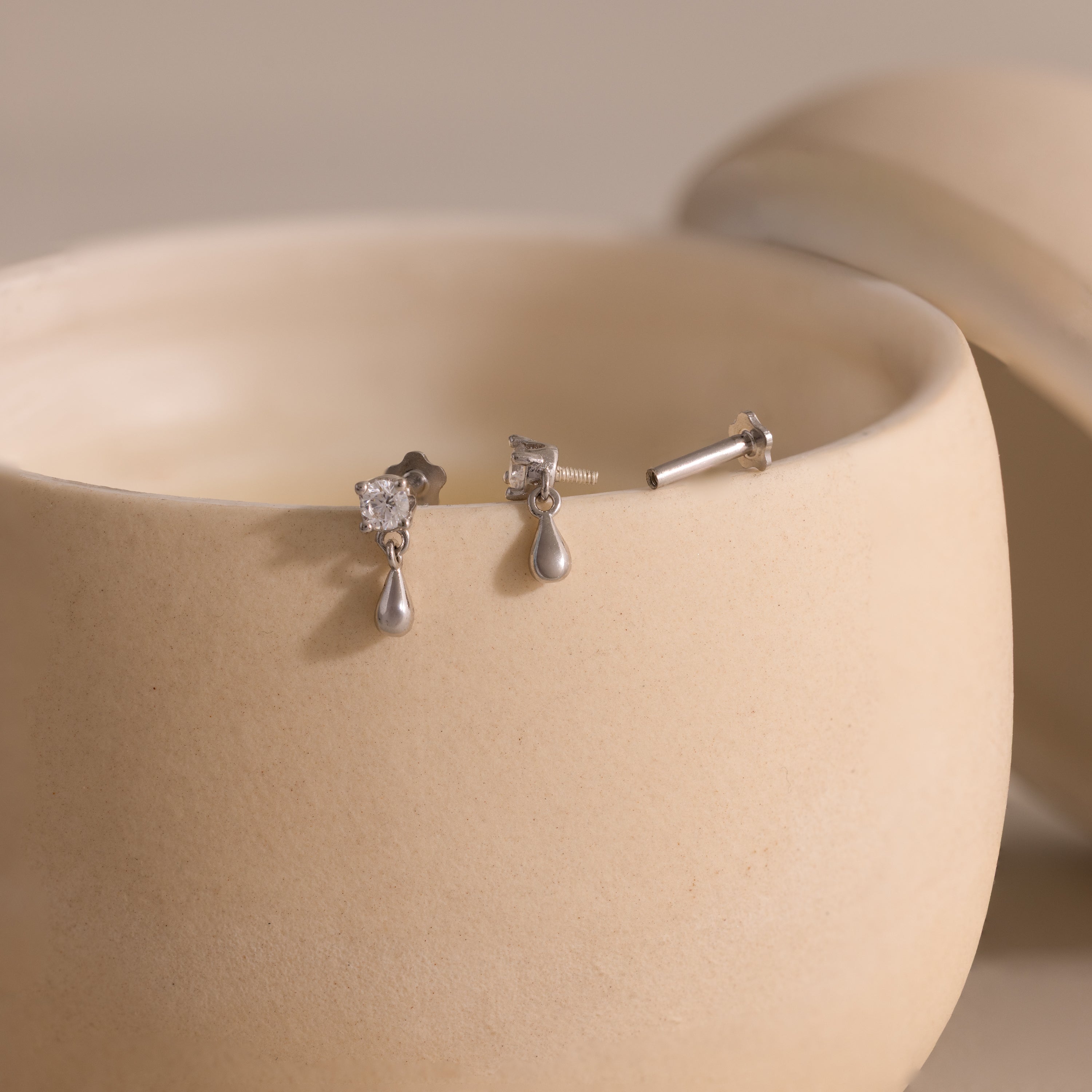 Diamond Droplet Studs in Silver