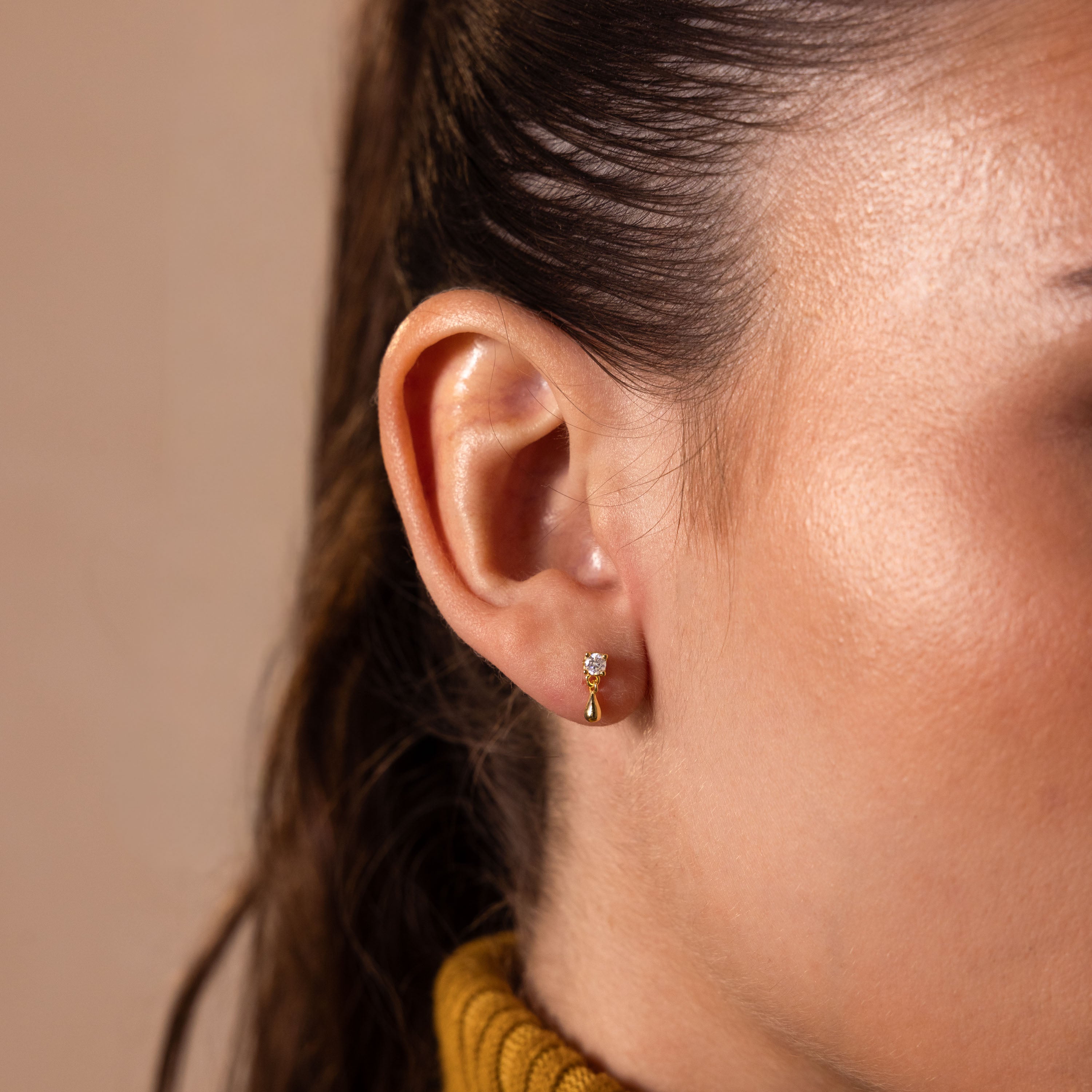 Diamond Droplet Studs in 18K Gold