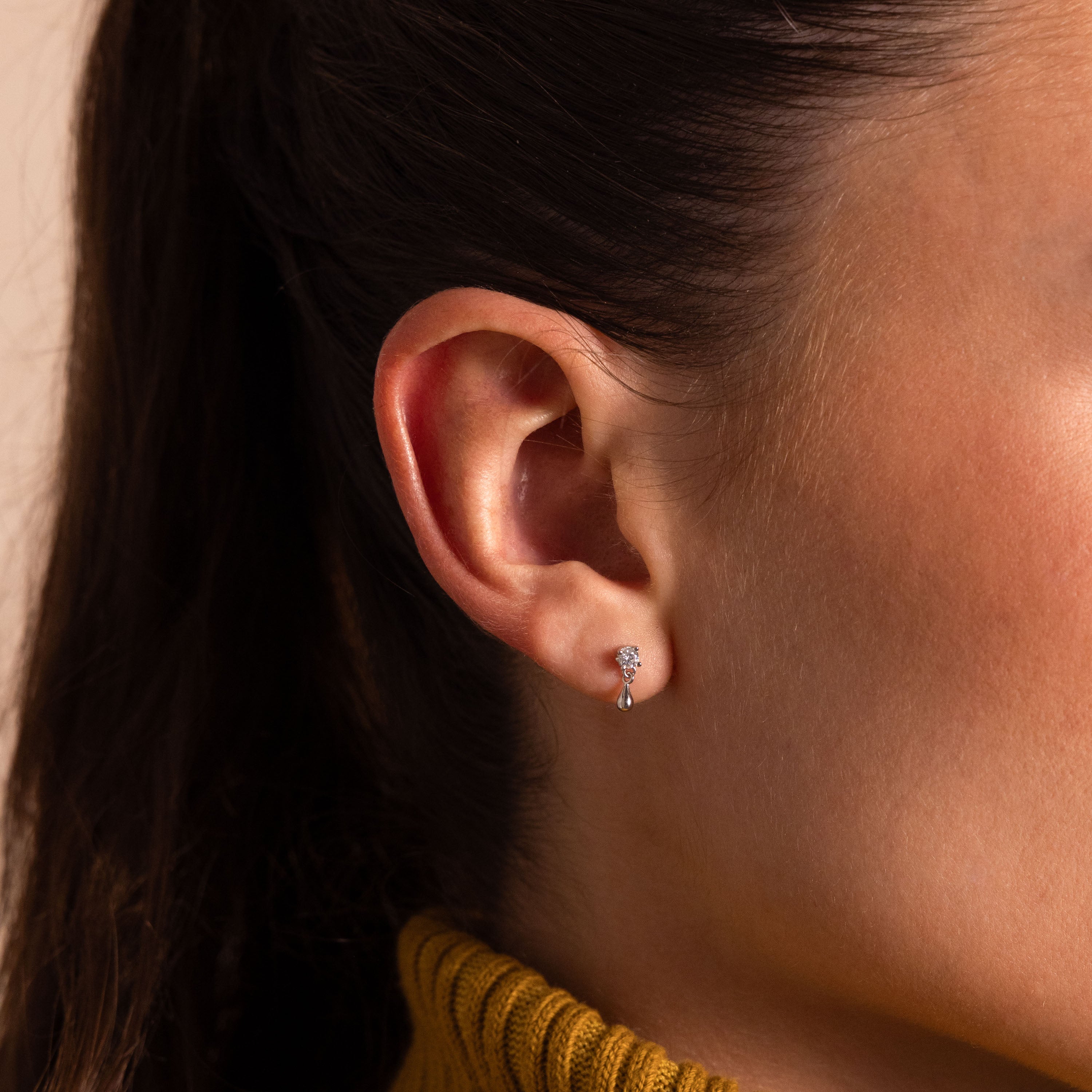 Diamond Droplet Studs in Silver