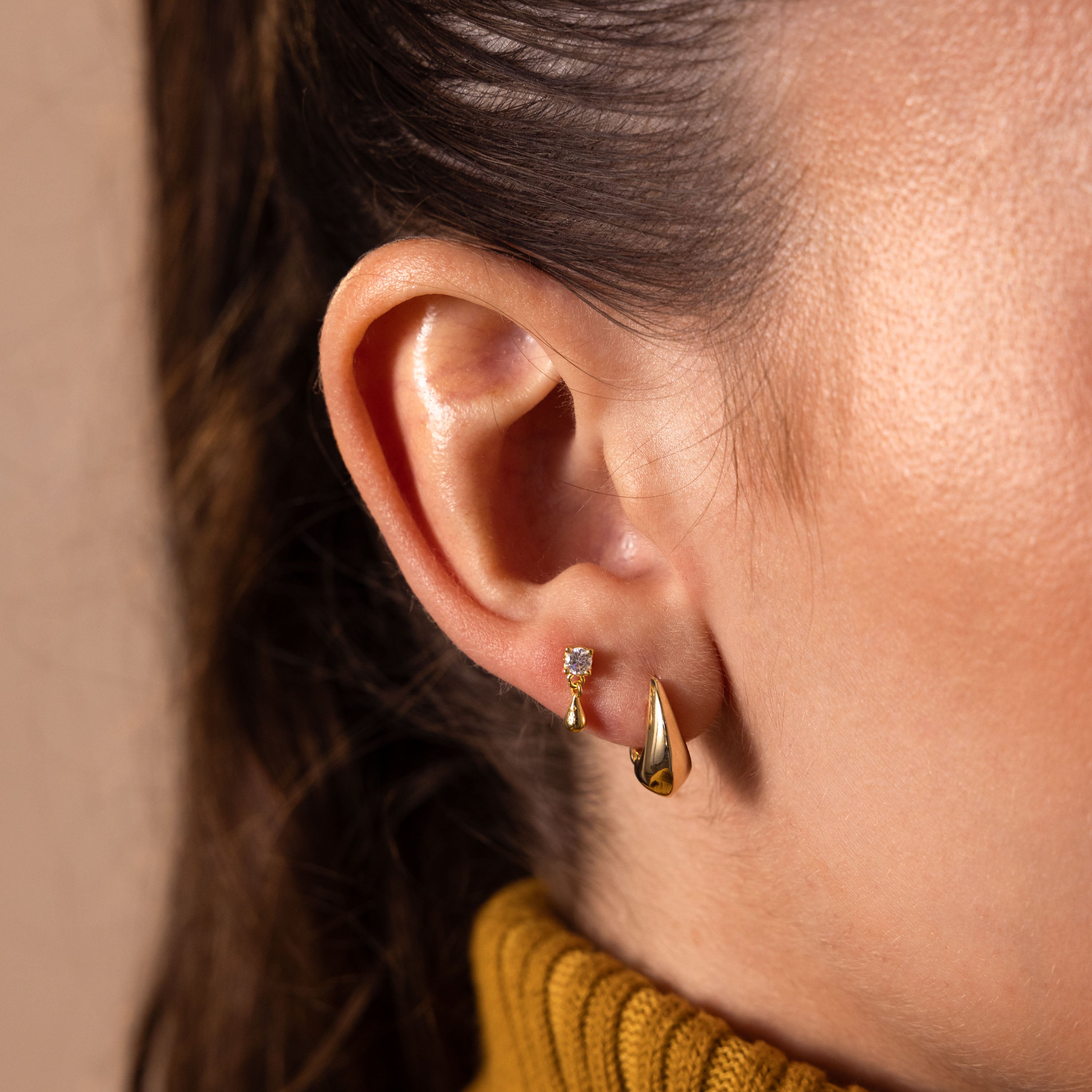 Diamond Droplet Studs in 18K Gold