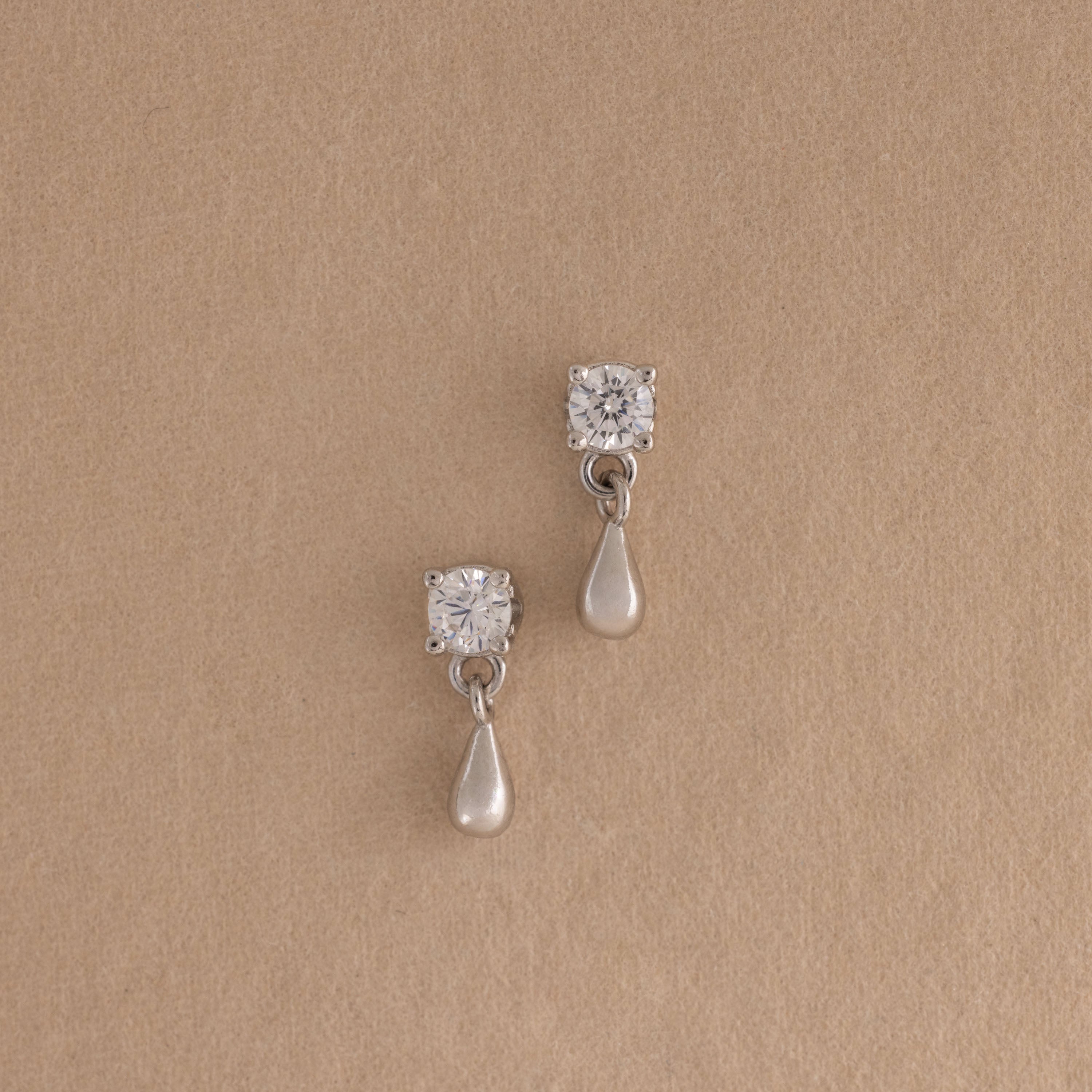 Diamond Droplet Studs in Silver