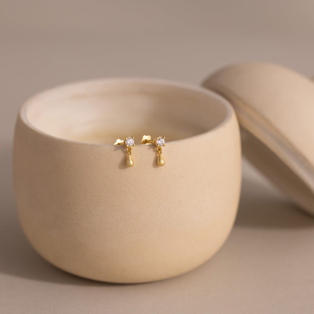 Diamond Droplet Studs in 18K Gold