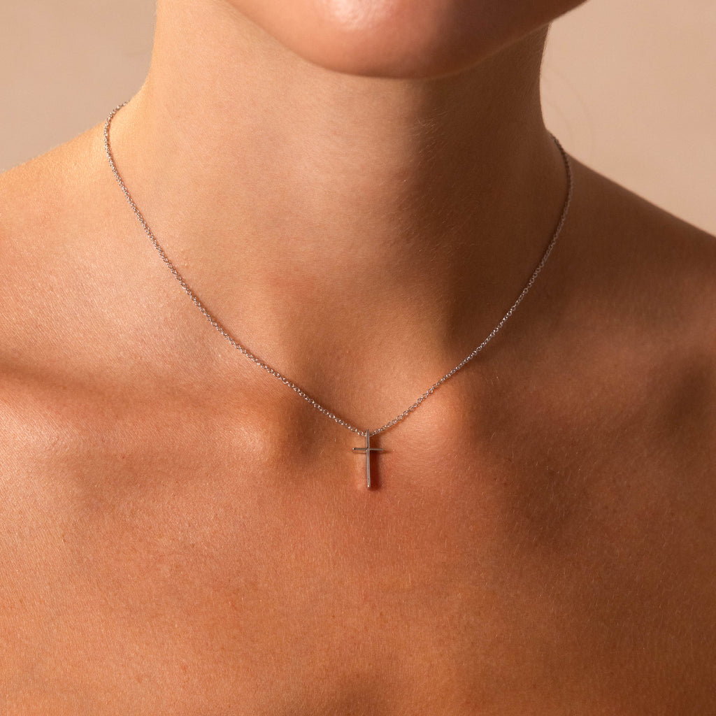 Skinny Cross Necklace in Silver