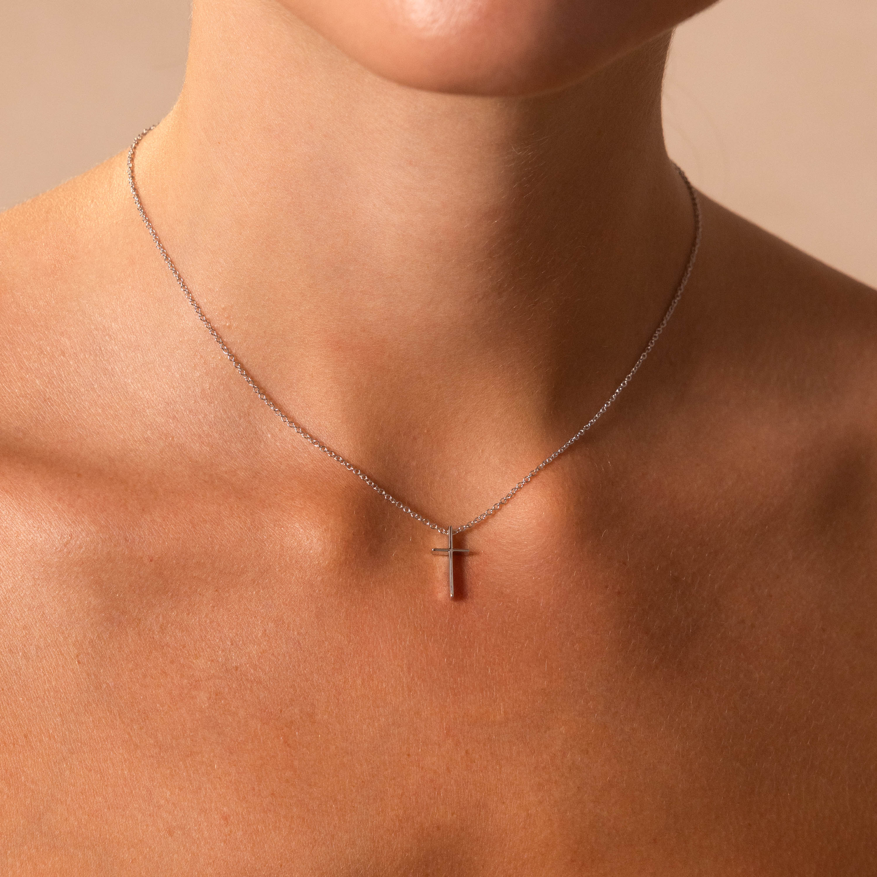 Skinny Cross Necklace in Silver