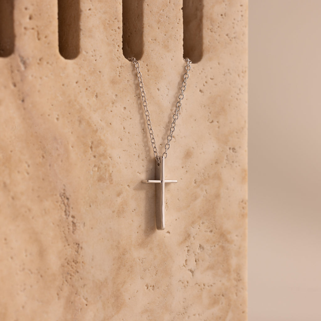 Skinny Cross Necklace in Silver