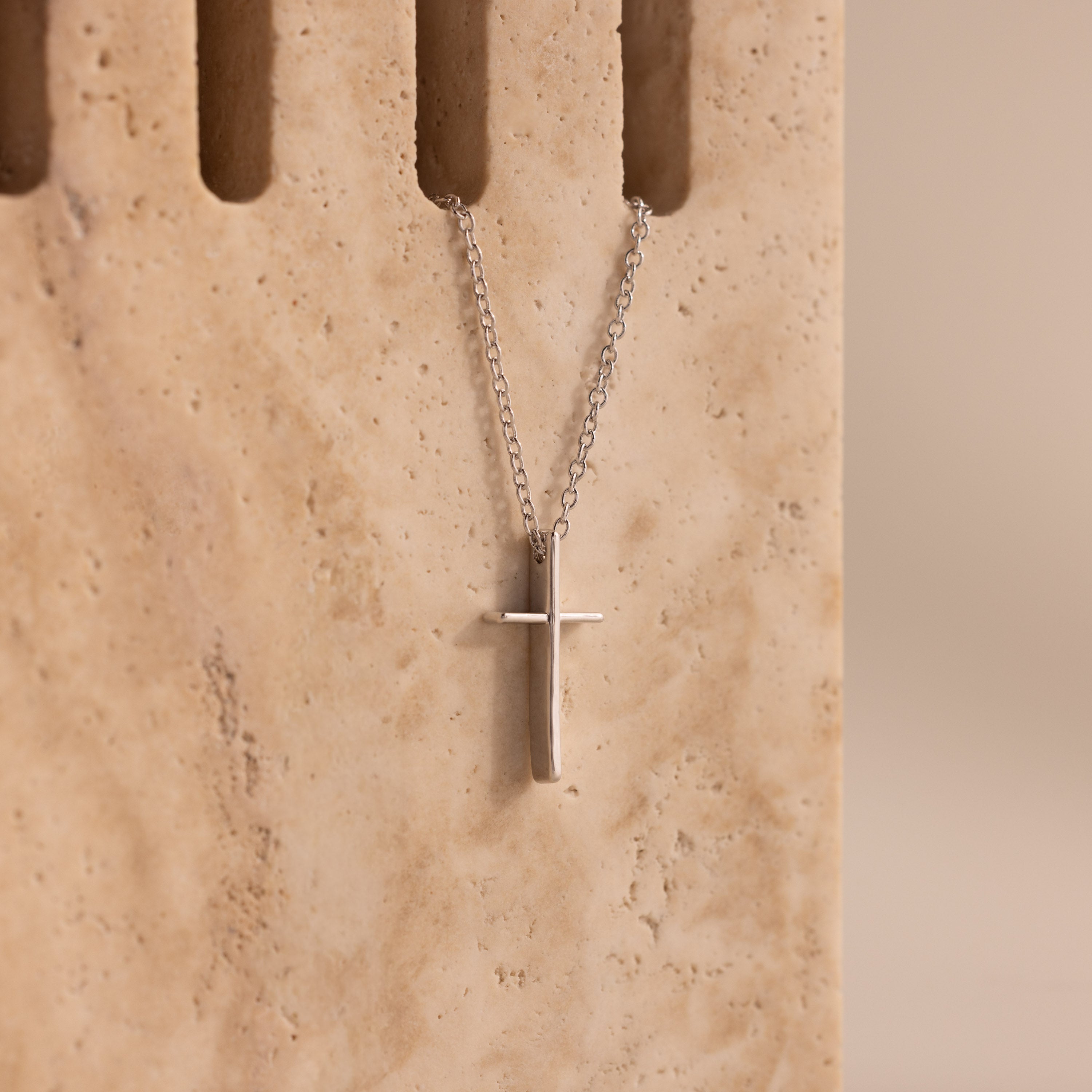 Skinny Cross Necklace in Silver
