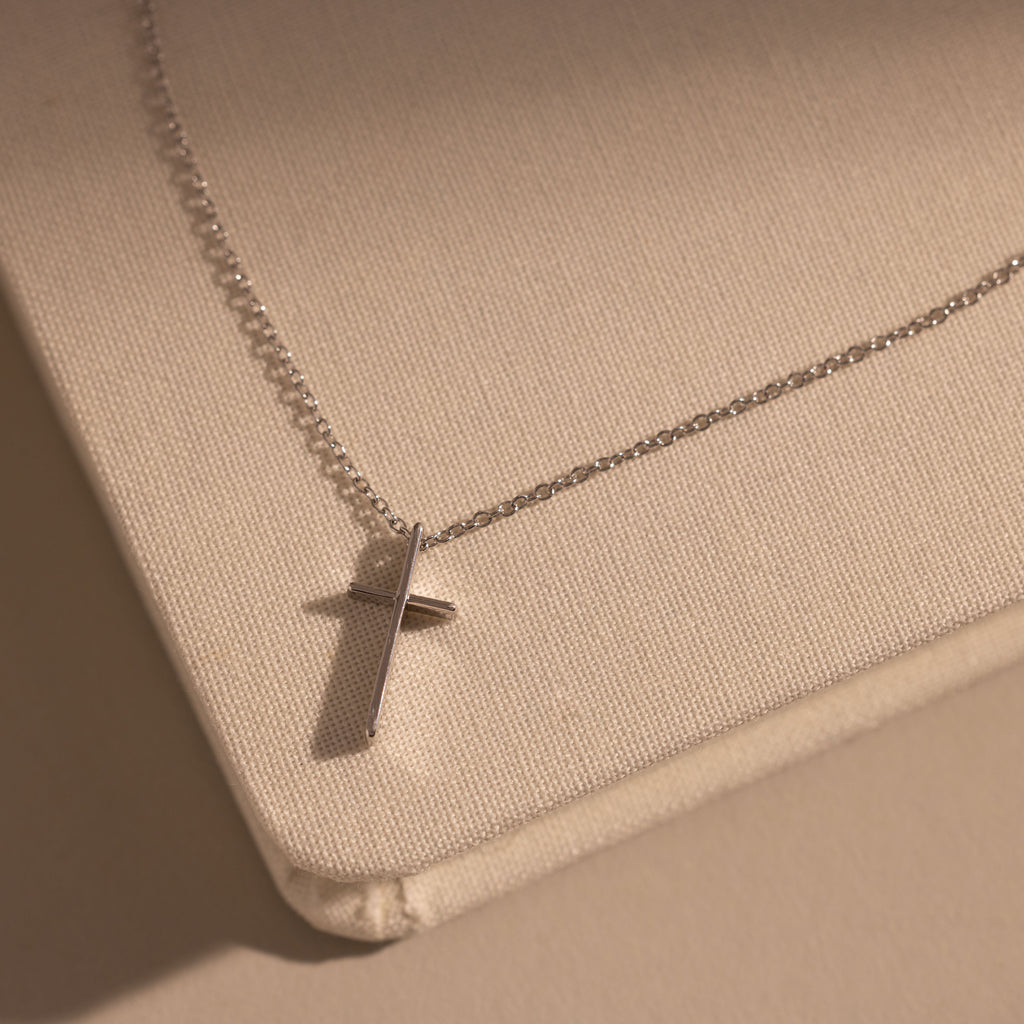 Skinny Cross Necklace in Silver