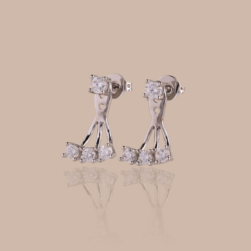 Diamond Cascade Ear Jackets in Silver