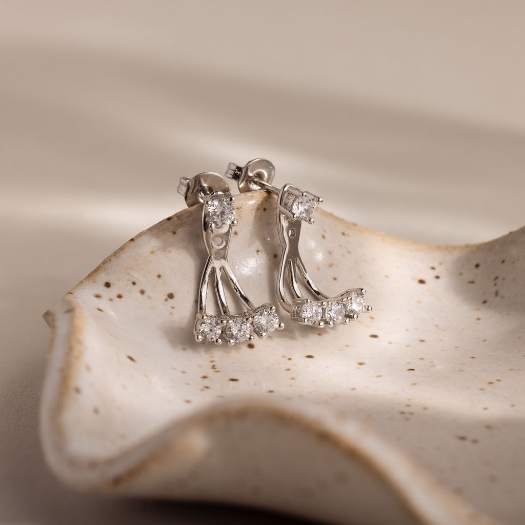 Diamond Cascade Ear Jackets in Silver