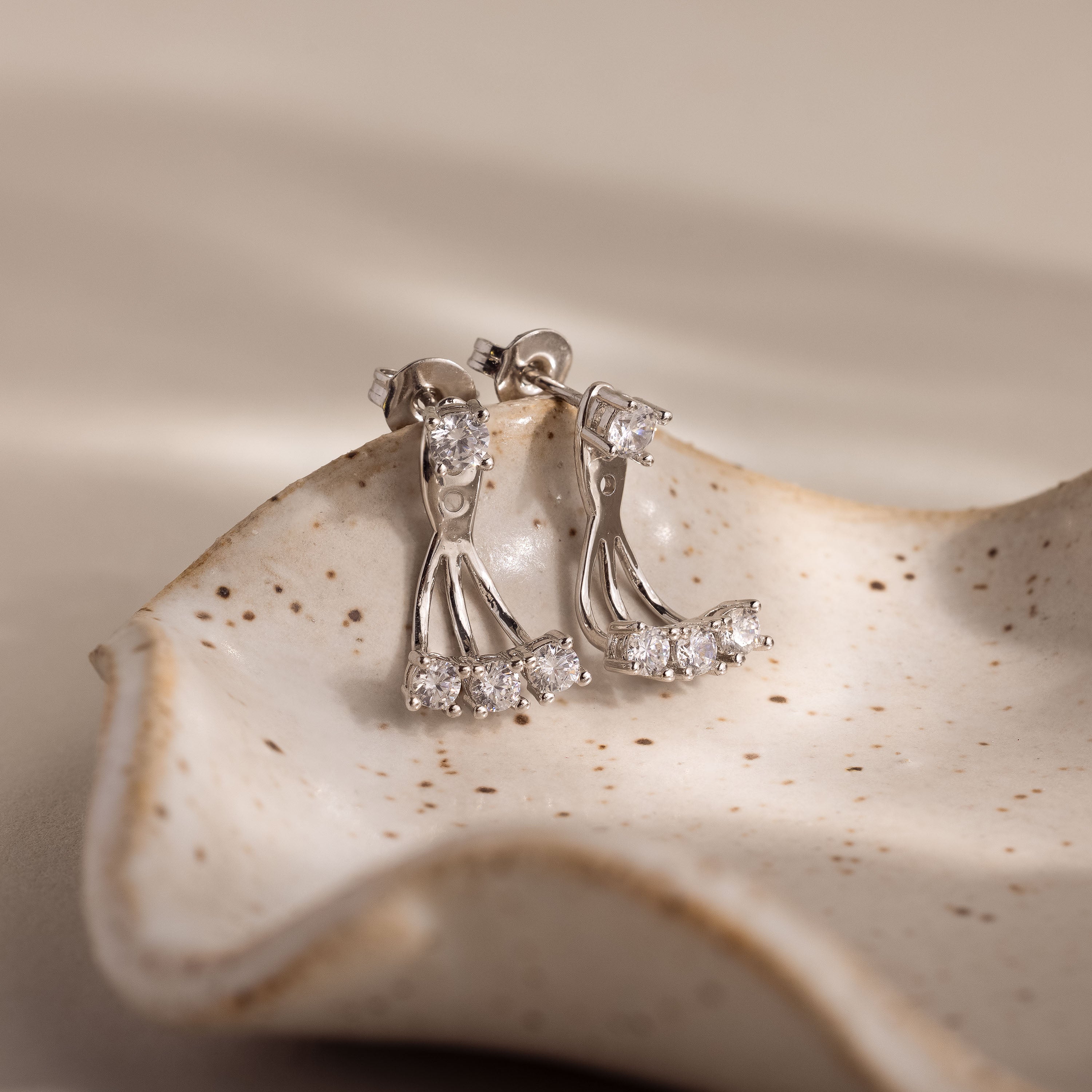 Diamond Cascade Ear Jackets in Silver
