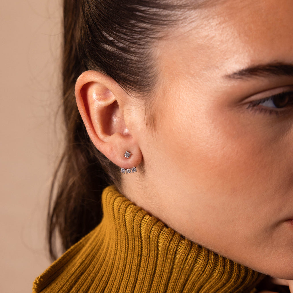 Diamond Cascade Ear Jackets in Silver