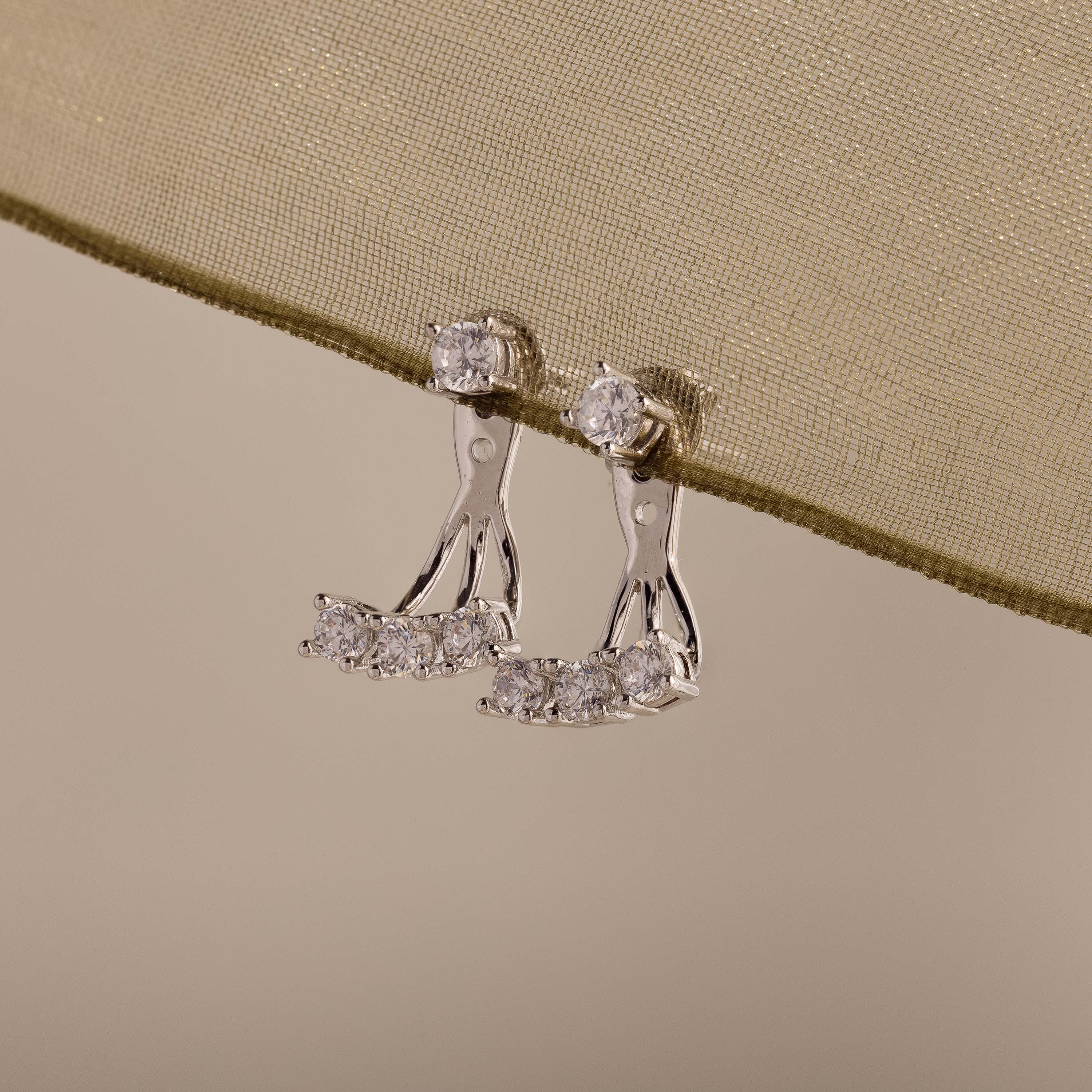 Diamond Cascade Ear Jackets in Silver