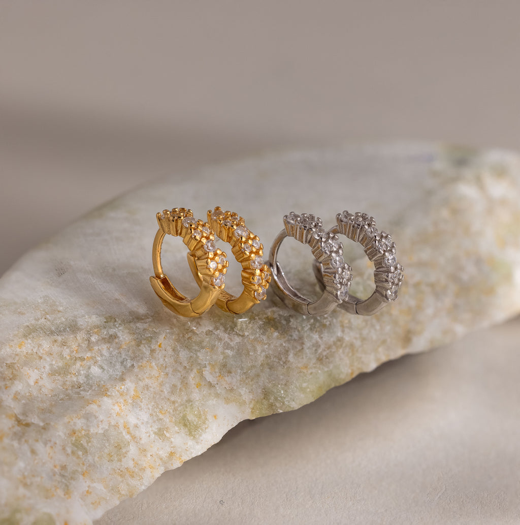 Diamond Cluster Huggies in 18K Gold