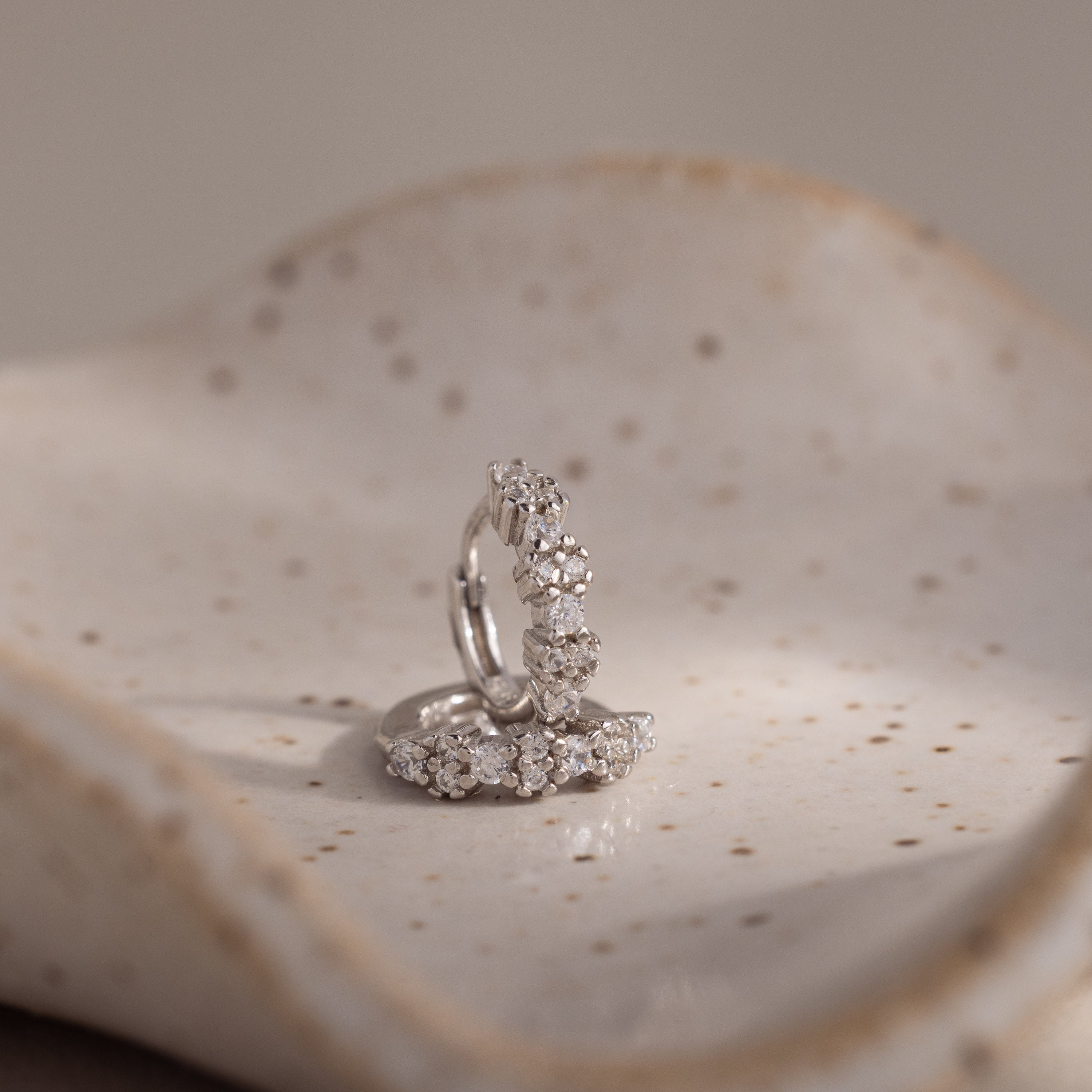 Diamond Cluster Huggies in Silver
