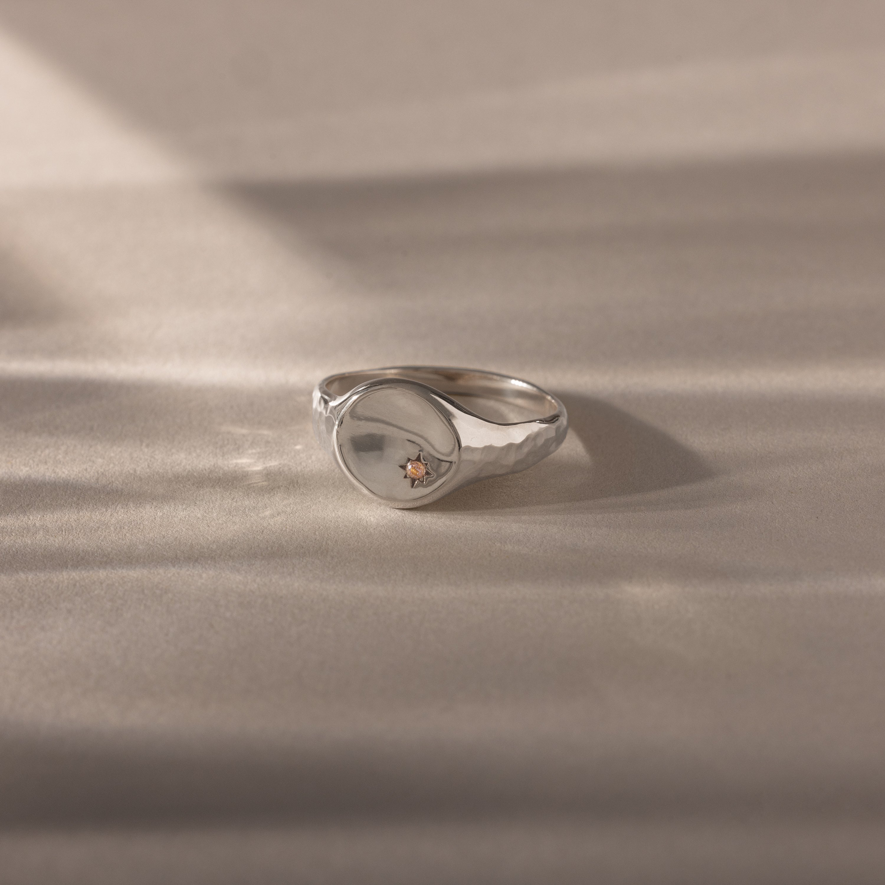 The North Star Pink Tourmaline Signet Ring features a delicate pink gemstone set in silver—an ideal piece for those who cherish symbolic jewelry.