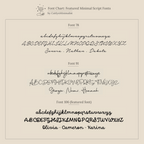 Font chart featuring three minimal script fonts for the Tiny Dream Name Necklace, with sample names in cursive and uppercase—perfect for choosing your personalized necklace font.