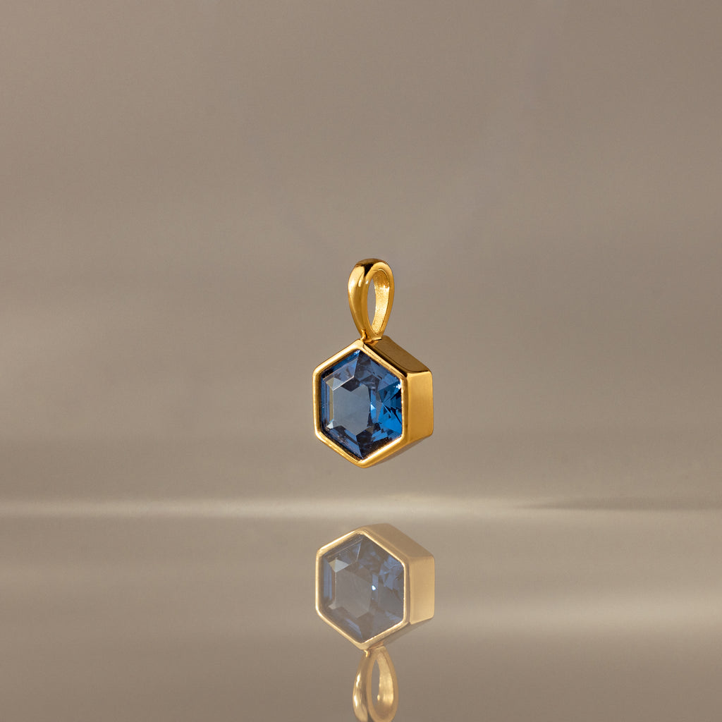 Hexagon Blue Zircon Charm