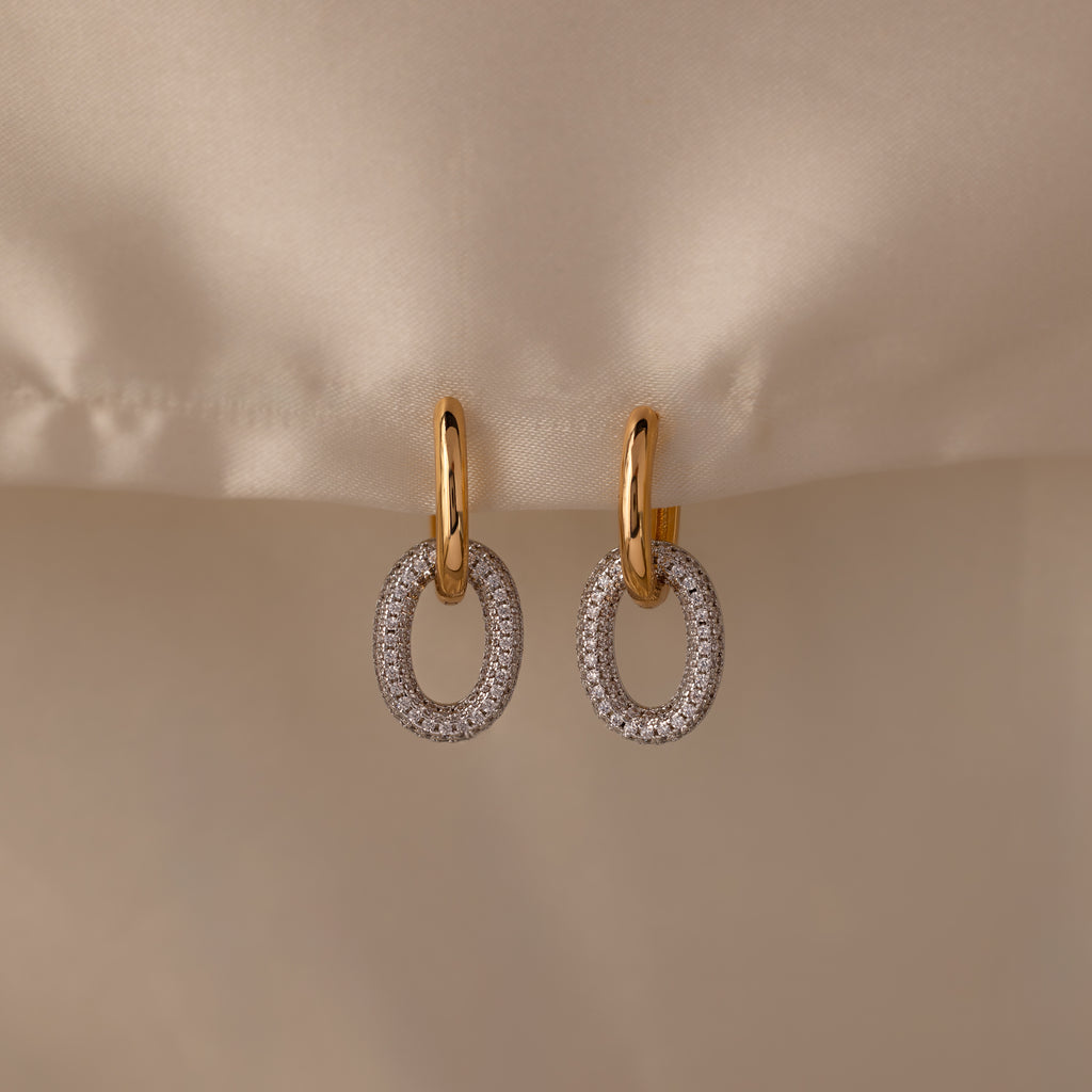 Mixed Metal Linked Pave Hoops