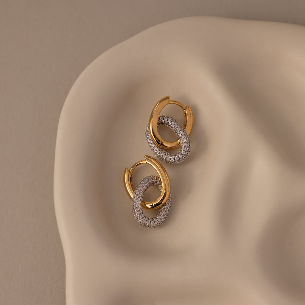 Mixed Metal Linked Pave Hoops