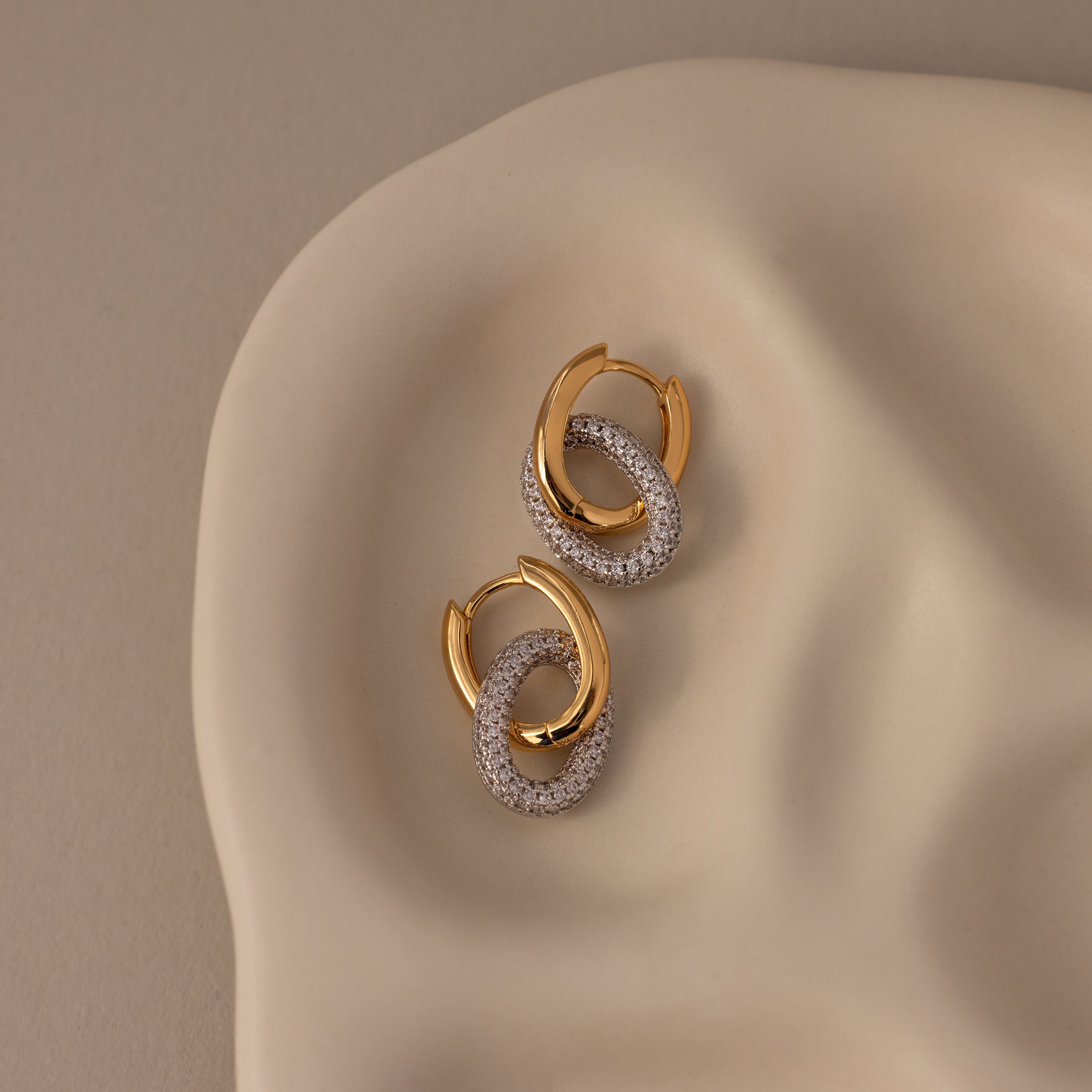 Mixed Metal Linked Pave Hoops
