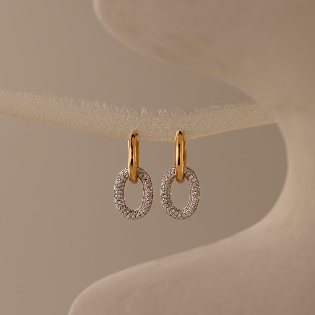 Mixed Metal Linked Pave Hoops