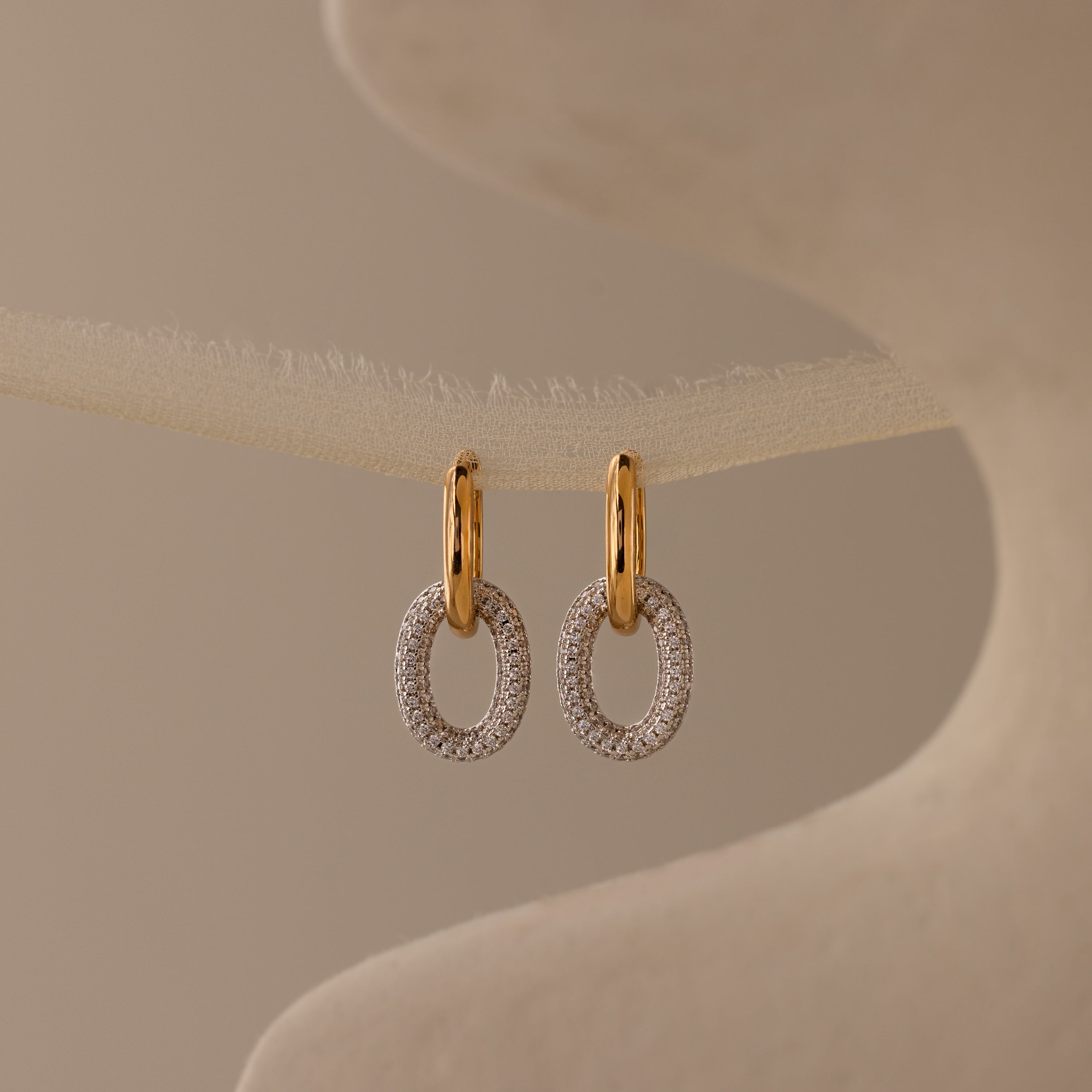 Mixed Metal Linked Pave Hoops