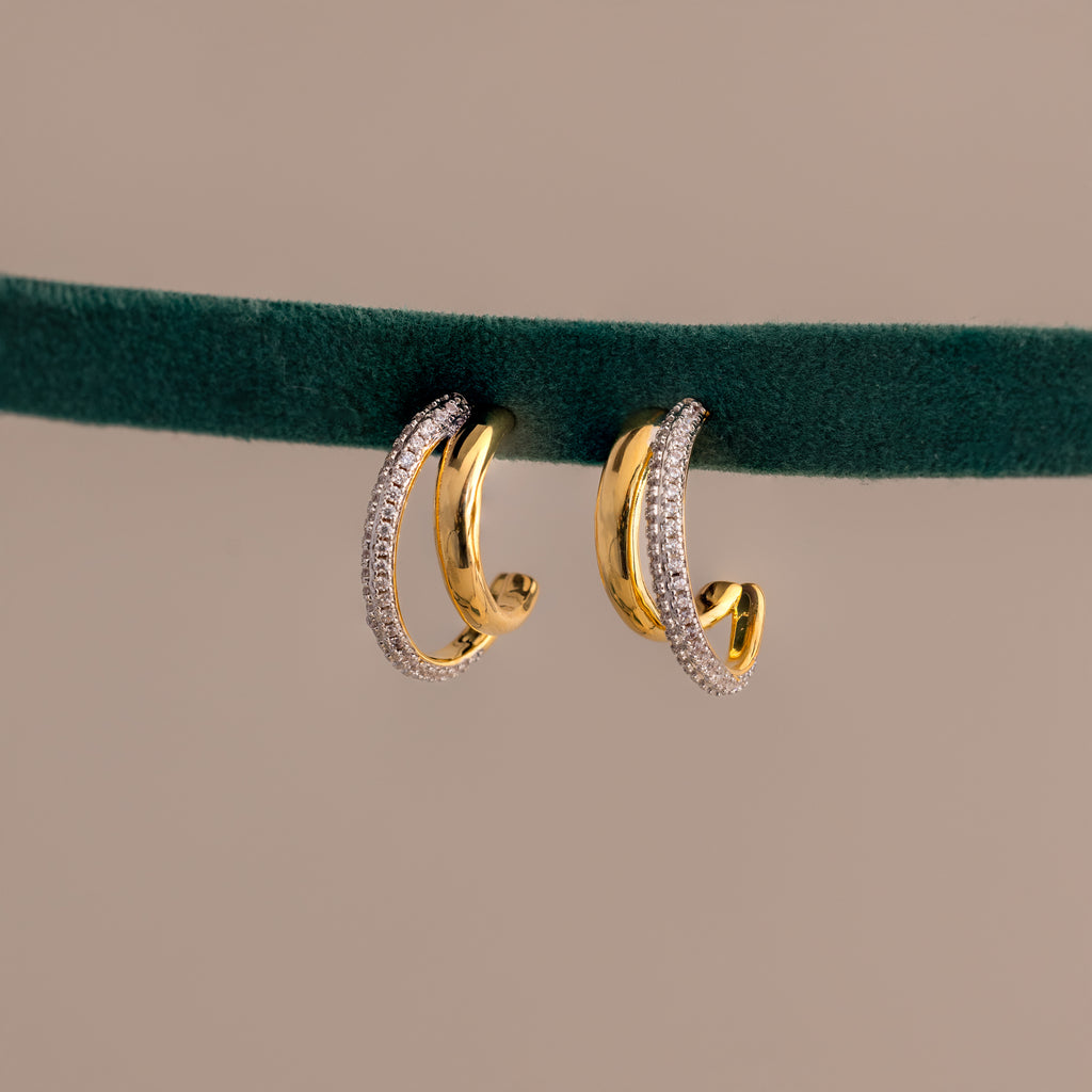 Mixed Metal Duo Pave Hoops