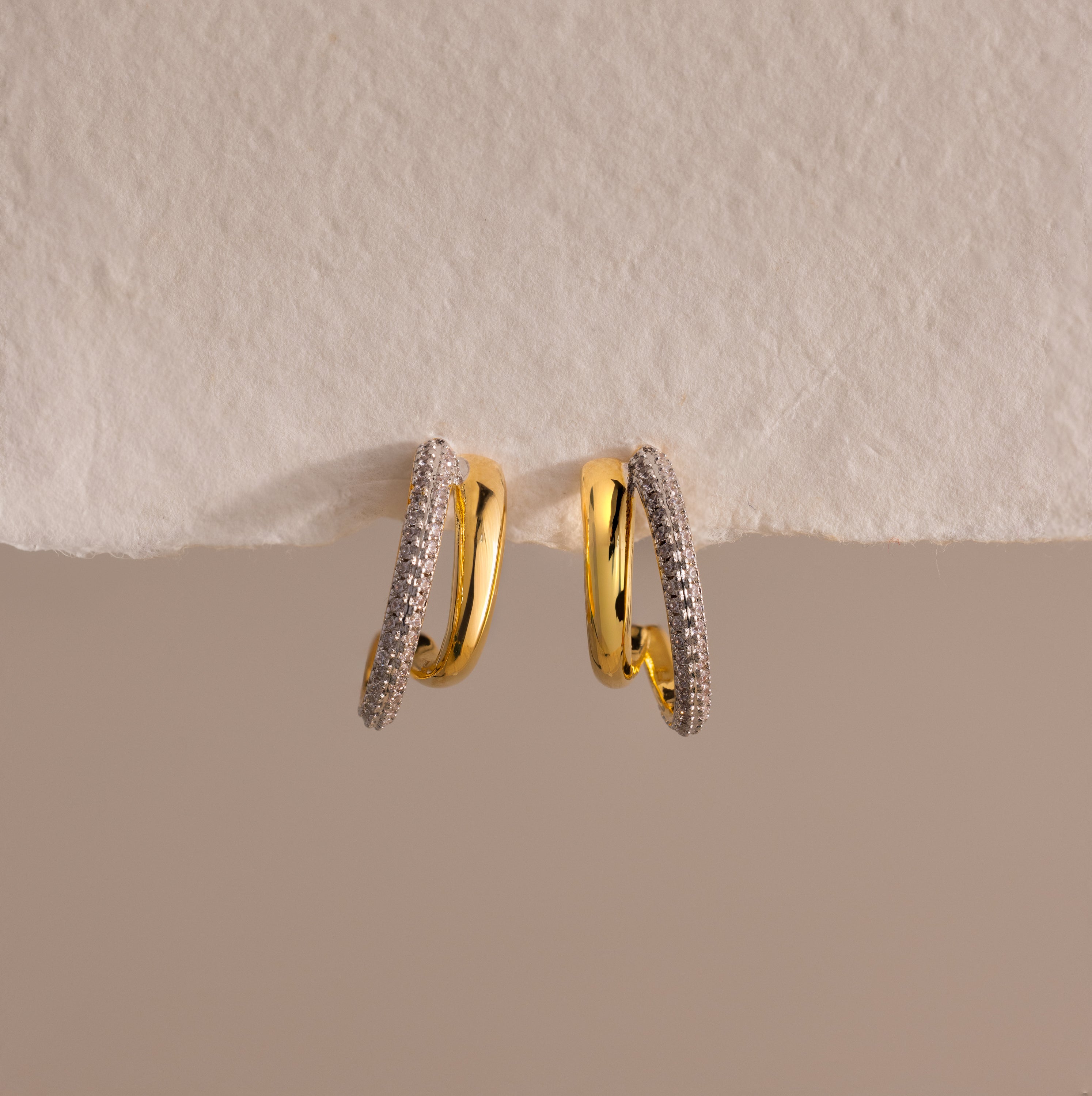 Mixed Metal Duo Pave Hoops