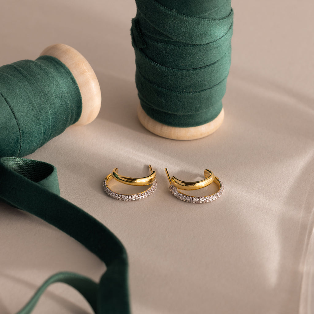 Mixed Metal Duo Pave Hoops