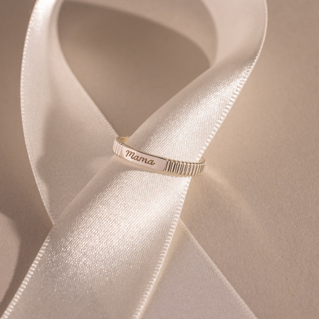 Custom Dainty Ribbed Name Ring in Silver | Caitlyn Minimalist