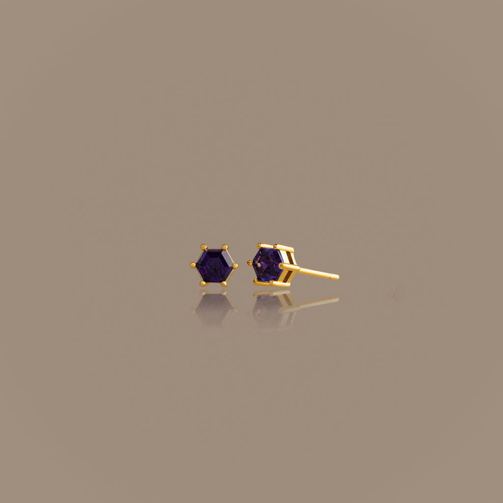 Hexagon Amethyst Studs