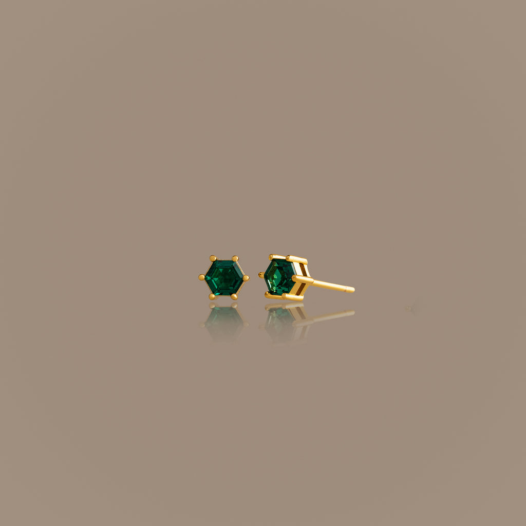 Hexagon Emerald Studs