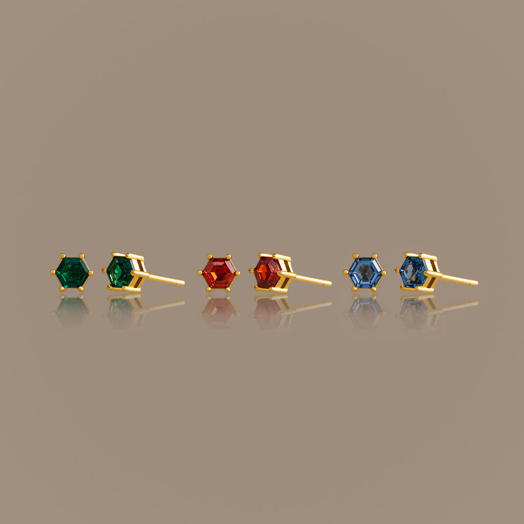 Hexagon Birthstone Studs