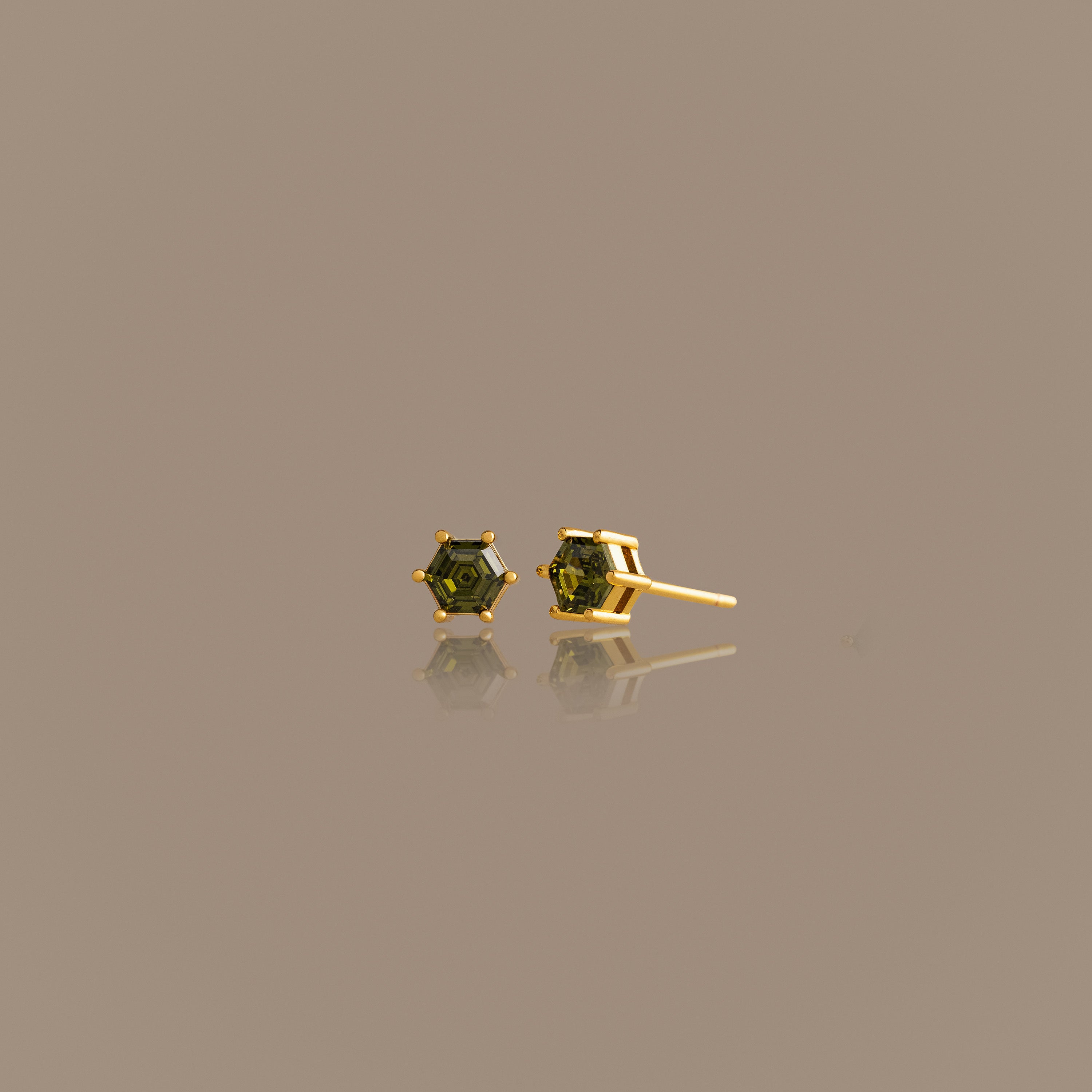 Hexagon Peridot Studs