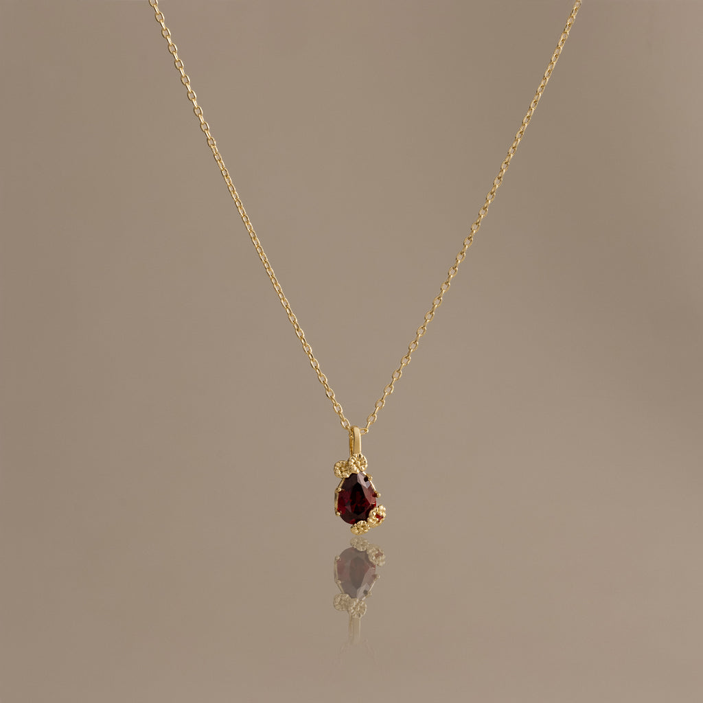 Garnet Blossom Charm Necklace