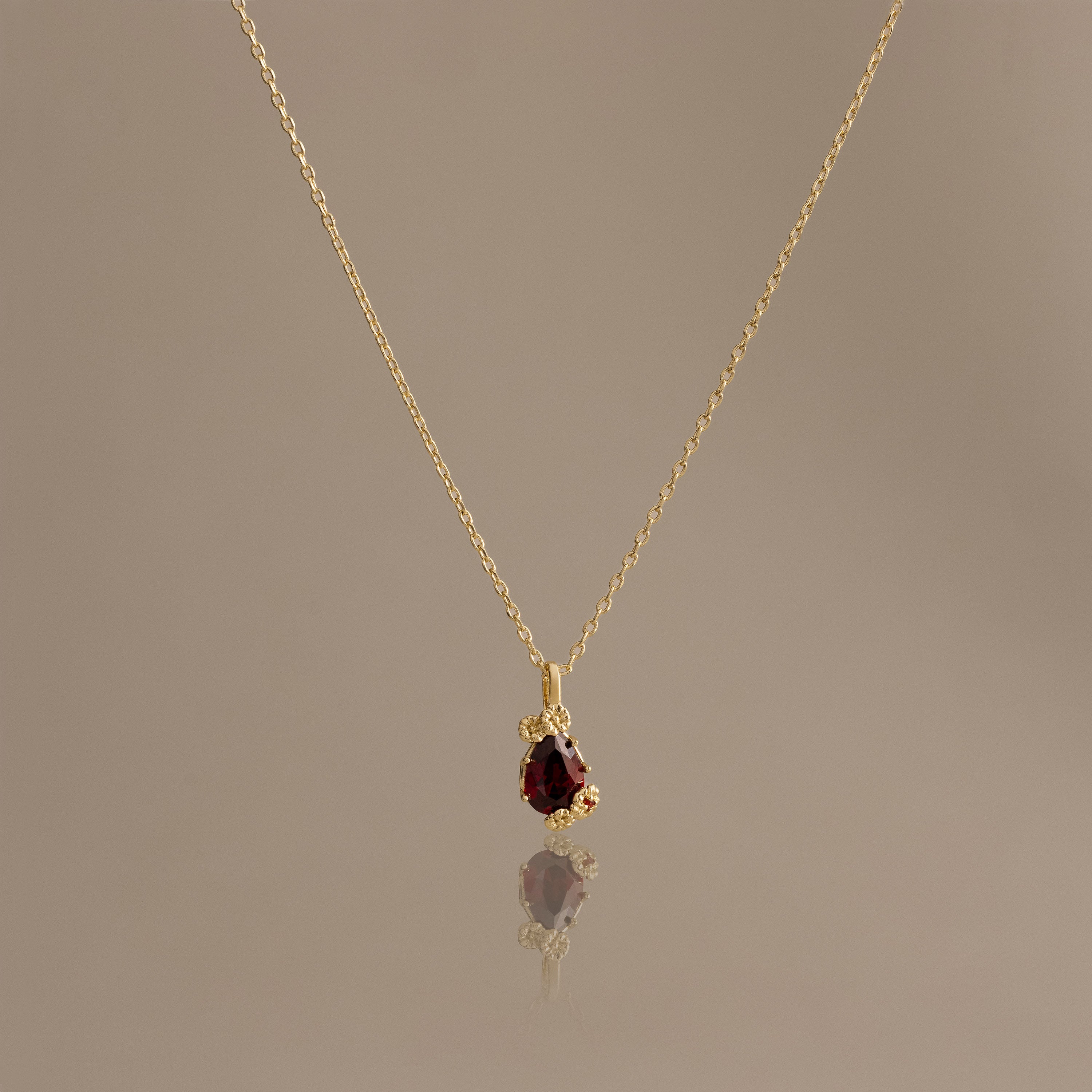 Garnet Blossom Charm Necklace