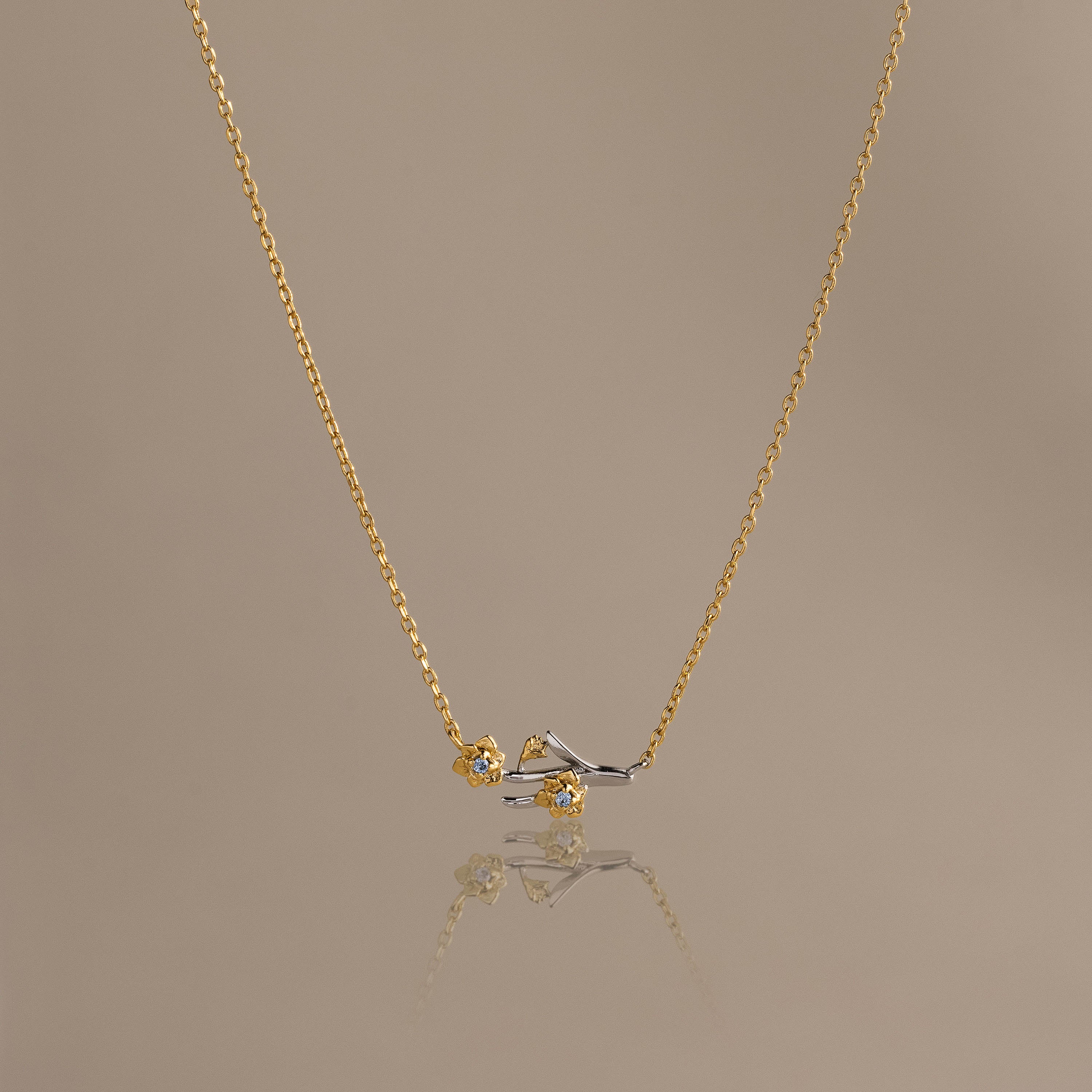 Mixed Metal Aquamarine Flower Necklace