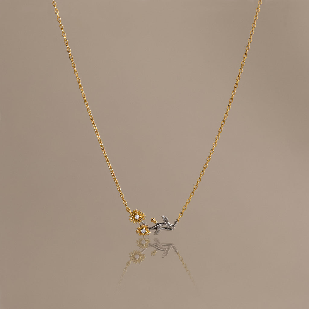 Mixed Metal Diamond Flower Necklace