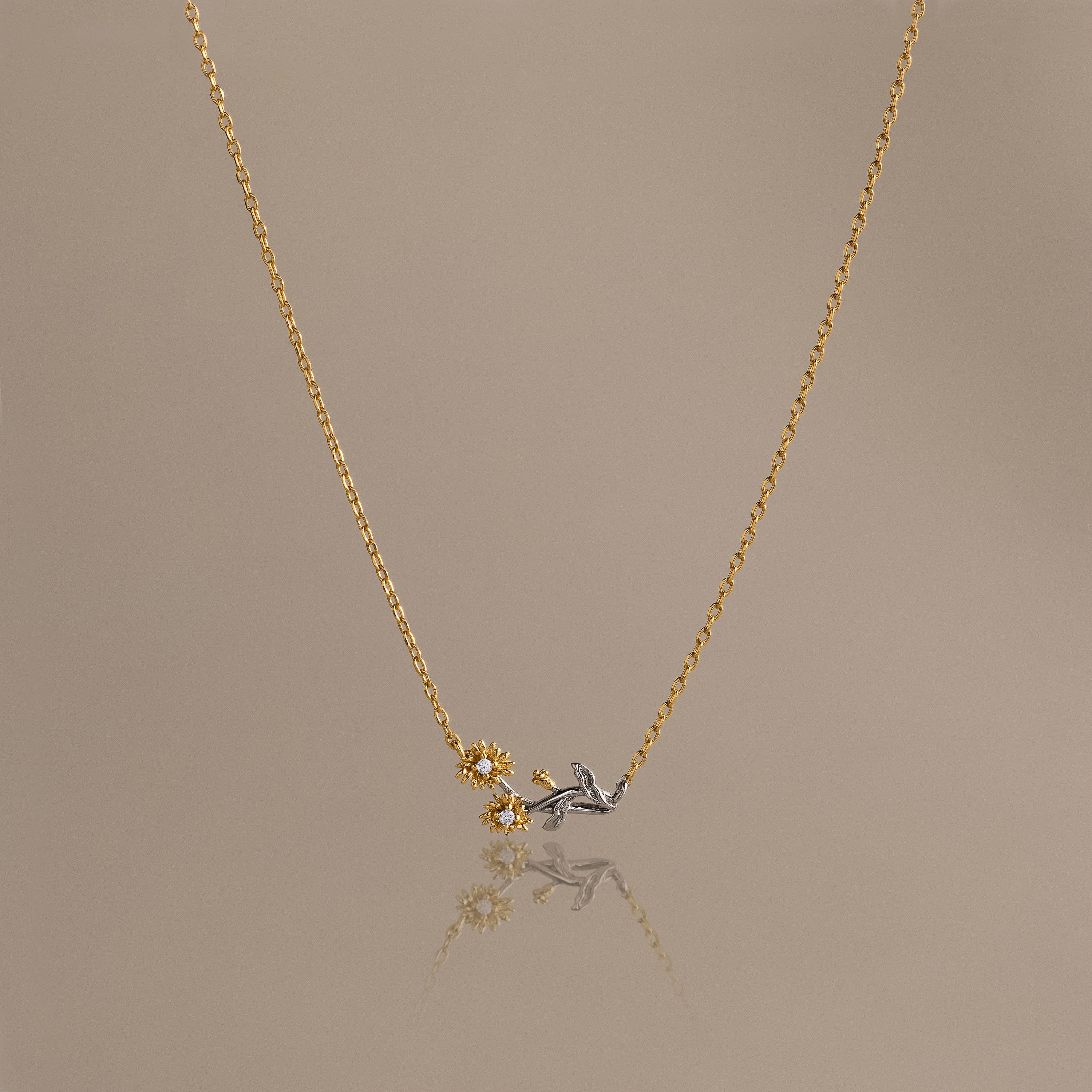 Mixed Metal Diamond Flower Necklace