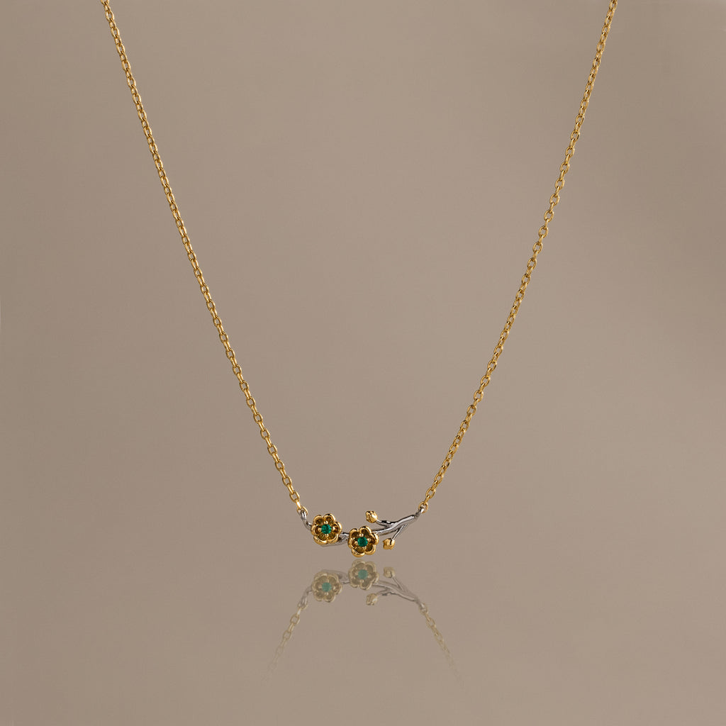 Mixed Metal Emerald Flower Necklace