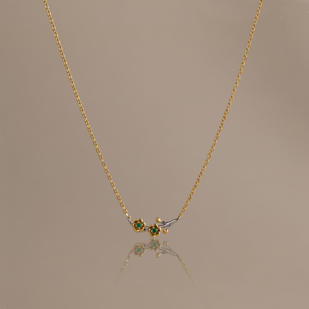 Mixed Metal Emerald Flower Necklace