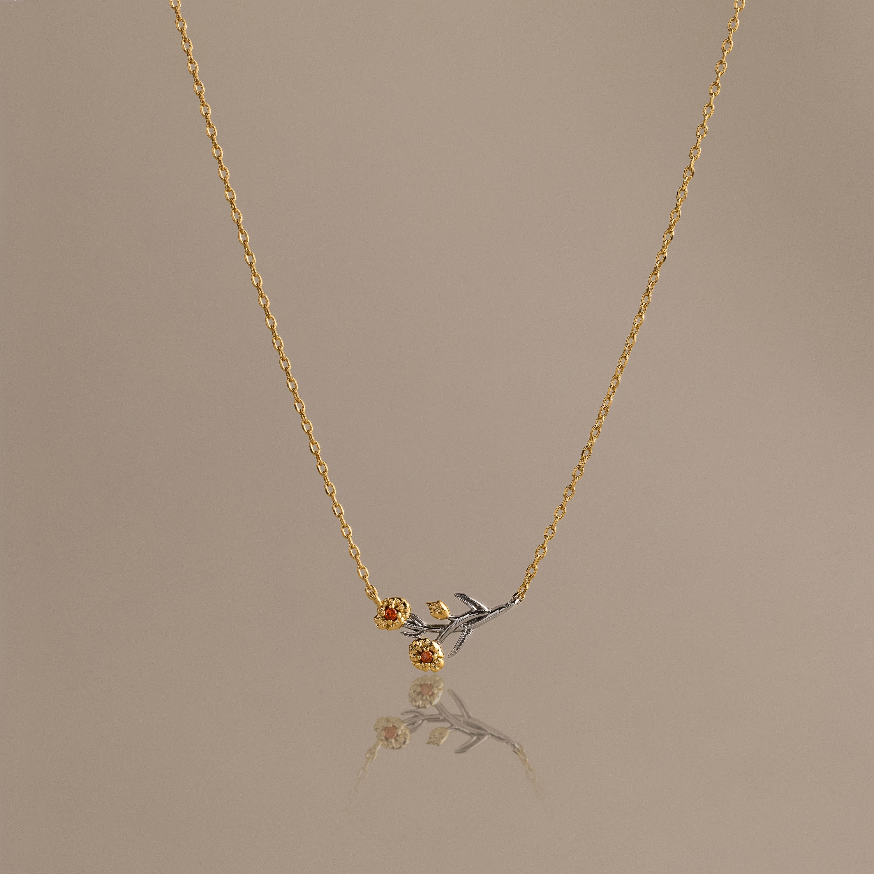Mixed Metal Garnet Flower Necklace