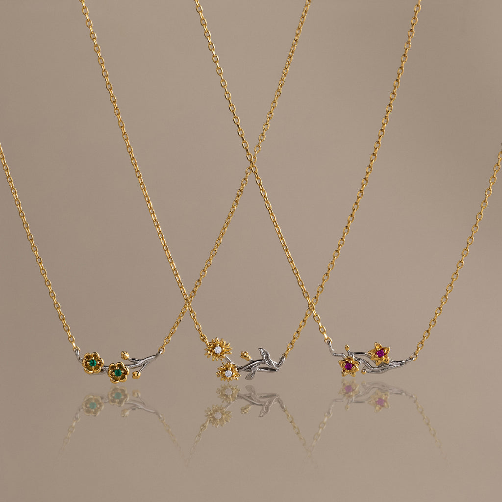 Mixed Metal Birthstone Flower Necklace