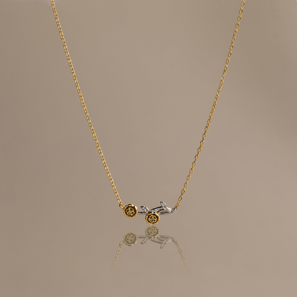 Mixed Metal Peridot Flower Necklace