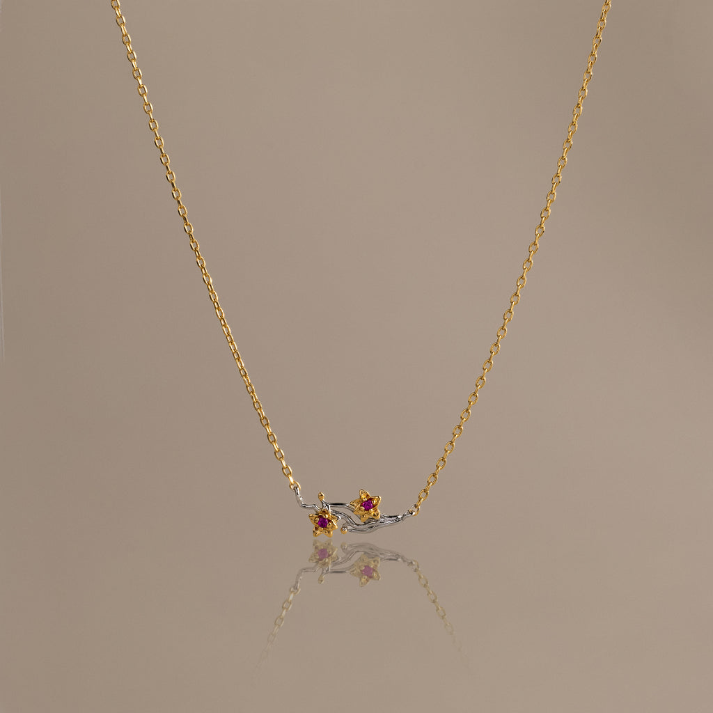 Mixed Metal Ruby Flower Necklace