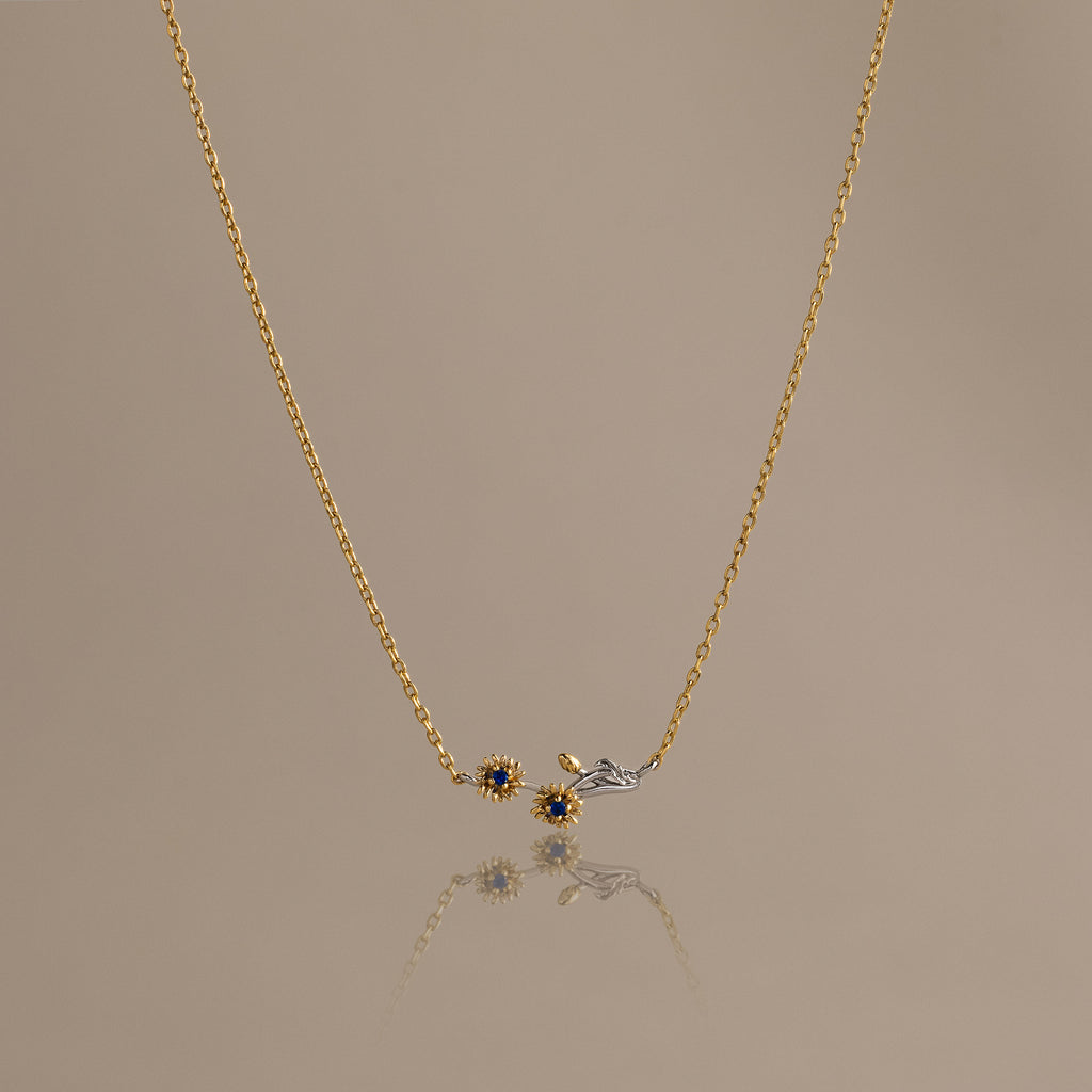 Mixed Metal Sapphire Flower Necklace