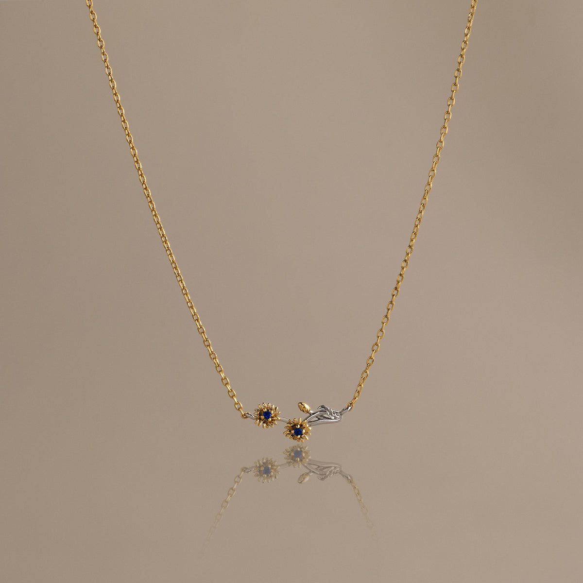 Mixed Metal Sapphire Flower Necklace