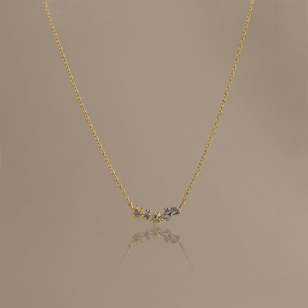 Mixed Metal Blue Zircon Flower Necklace