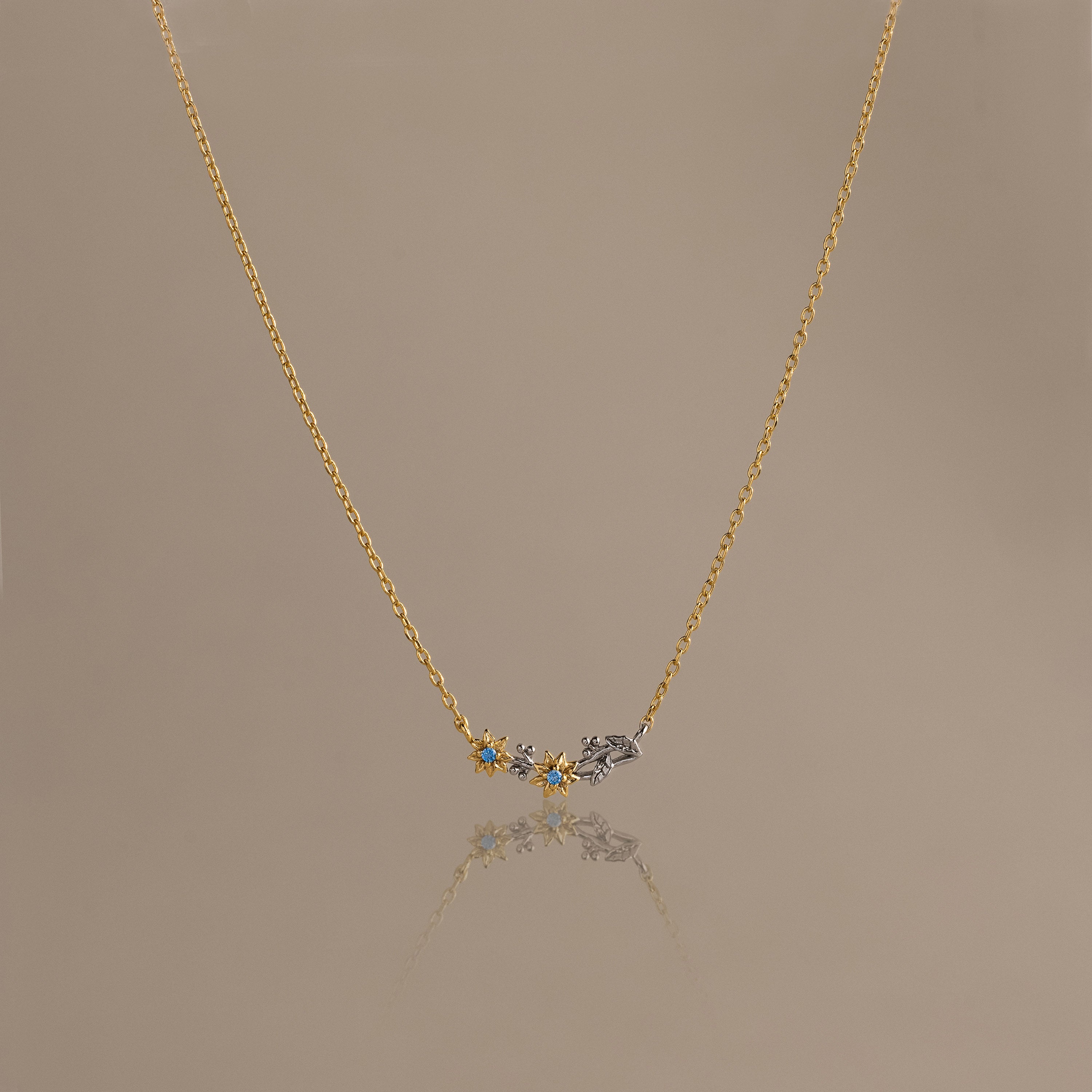 Mixed Metal Blue Zircon Flower Necklace