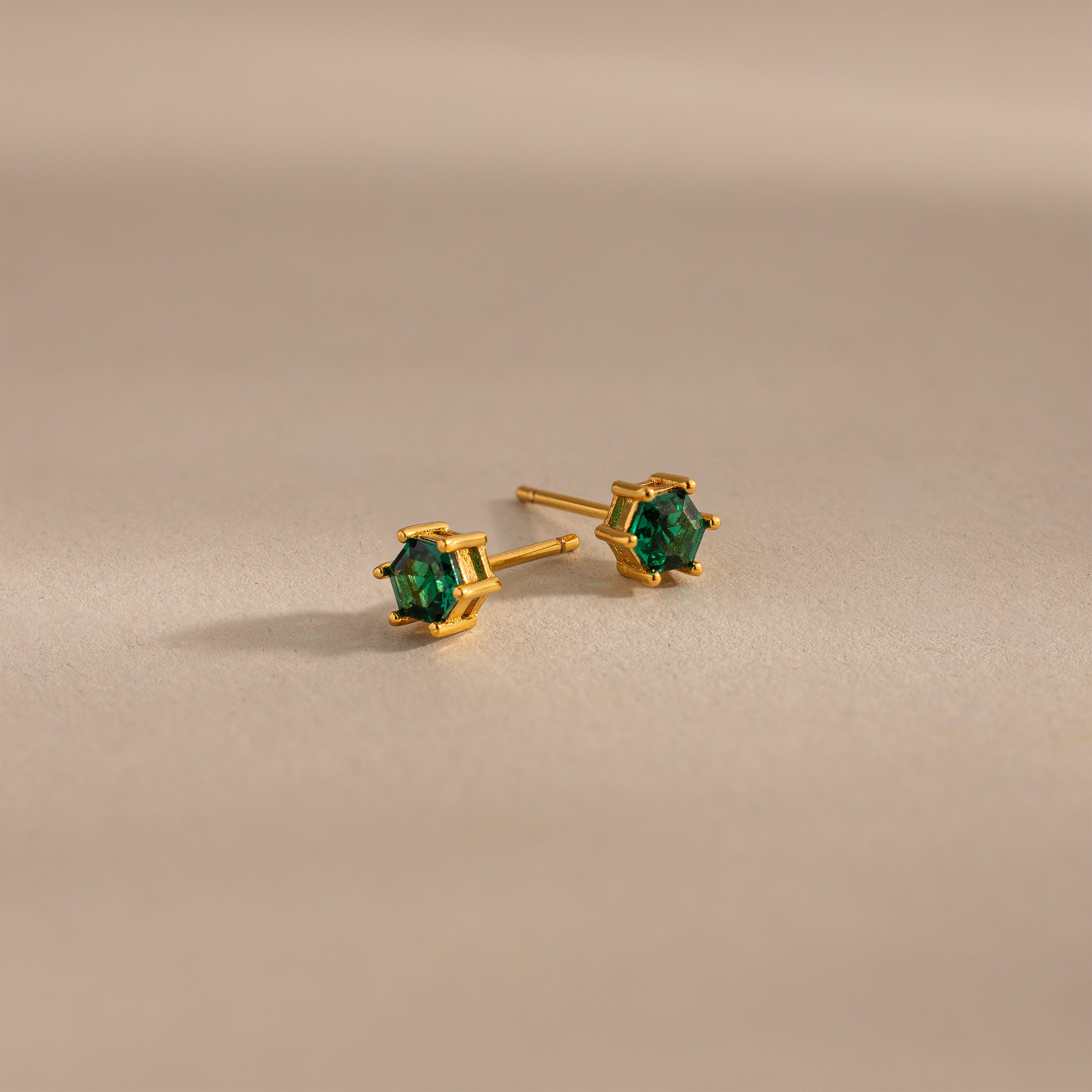 Hexagon Emerald Studs